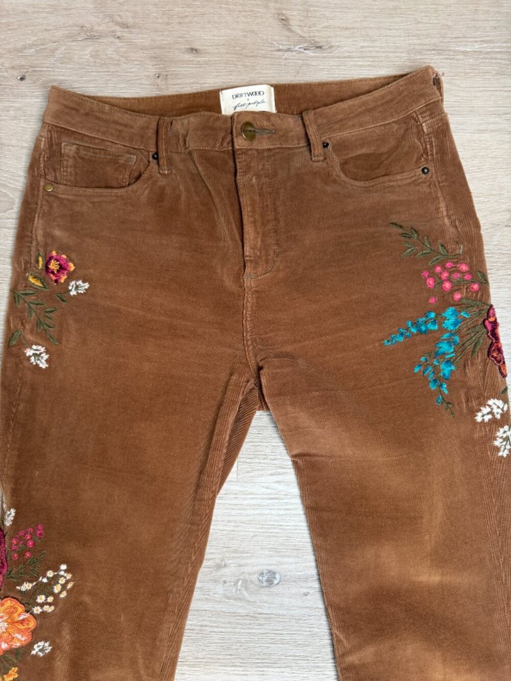 Driftwood x Free People Farrah Floral Embroidered Corduroy Flare Pants 28 - Picture 4 of 8